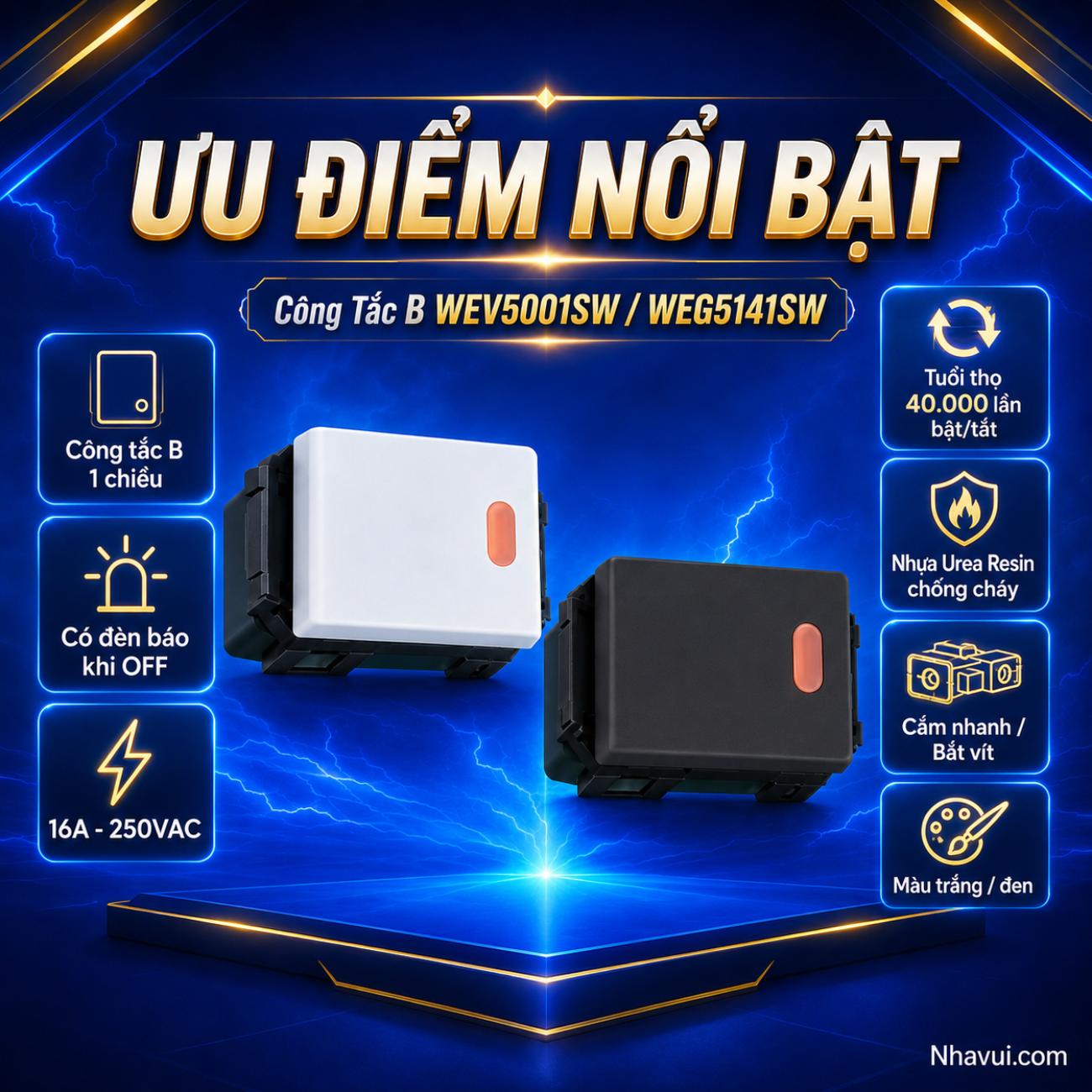 Công tắc B 1 chiều có đèn báo khi OFF Panasonic Wide Series